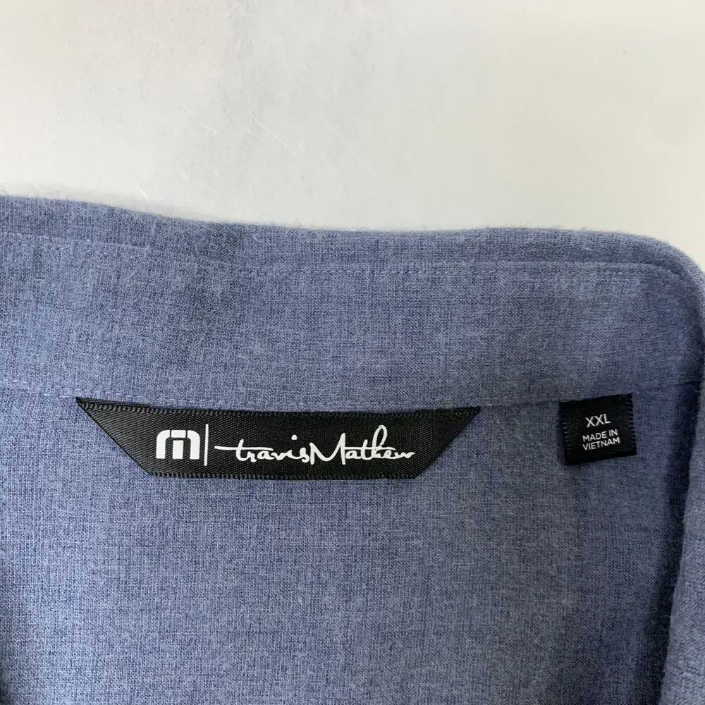 Travis Mathew Shirt Mens 2XL Blue Gray Cloud Flannel Button Up Lighweight Pocket